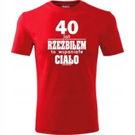 Koszulki męskie - Męska Koszulka z Nadrukiem 40 lat rzeźbiłem to wspaniałe ciało na Prezent pomarańczowy 4XL - miniaturka - grafika 1