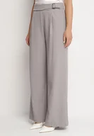 Spodnie damskie - Szare Garniturowe Spodnie Szerokie z Wiskozą i Paskiem Ellifira - miniaturka - grafika 1