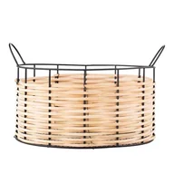 Pudła i pojemniki do przechowywania - Koszyk metalowy ze słomkowym wykończeniem 33 x 20 x 15 cm czarno-brązowy - miniaturka - grafika 1