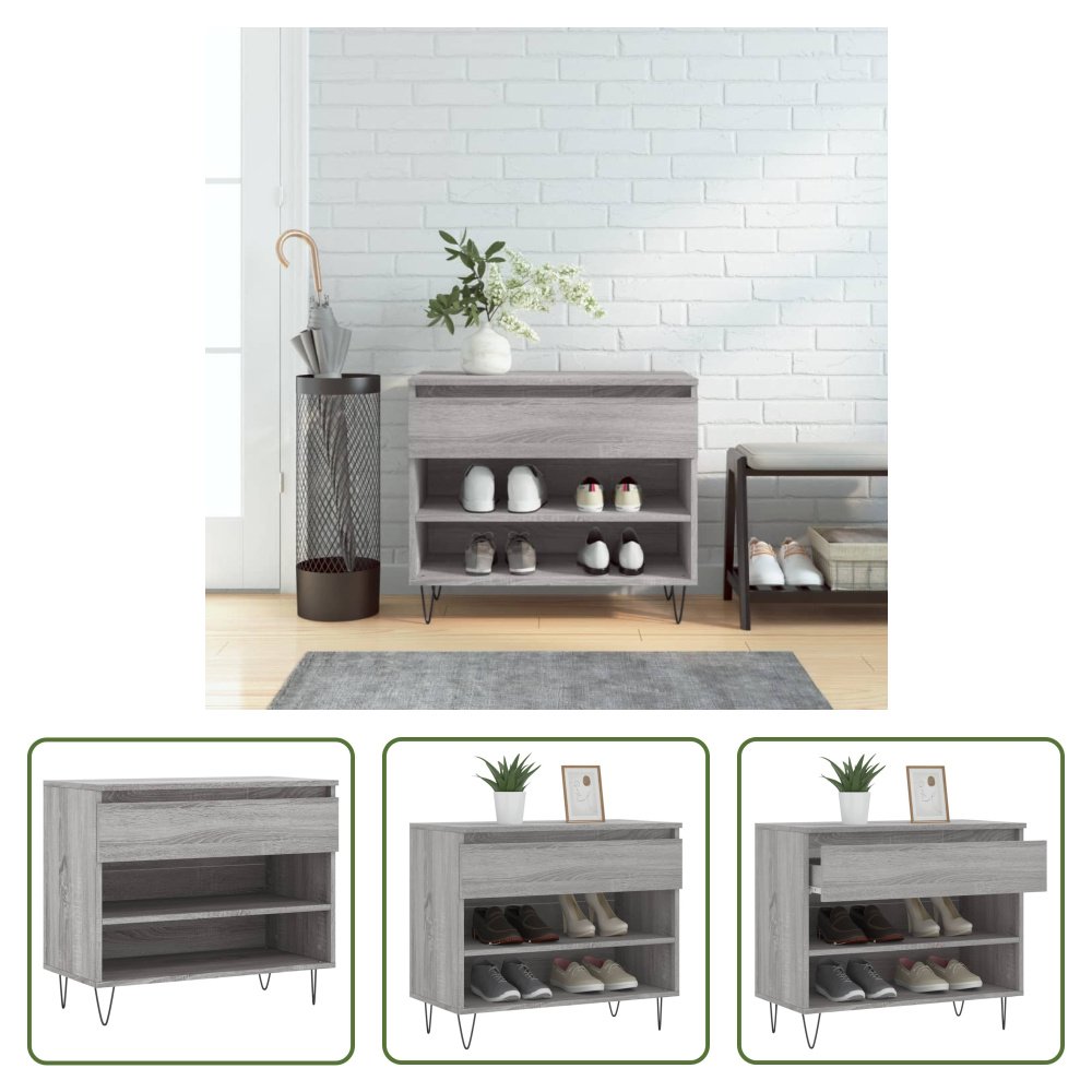 The Living Store Stojak na buty szary Sonoma 70x36x60 cm Materiał drewnopochodny