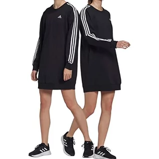 Sukienki - adidas Sukienka damska W 3s SWT DRE, czarna/biała, XS, czarny/biały, XS - grafika 1