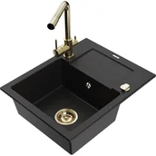 Zlewozmywaki z baterią - Mexen Enzo zlewozmywak granitowy 1-komorowy z ociekaczem i baterią kuchenną Duero, czarny - miniaturka - grafika 1