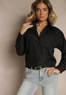 Koszule damskie - Czarna Bawełniana Koszula Z Ozdobnymi Naszywkami Katirina - miniaturka - grafika 1