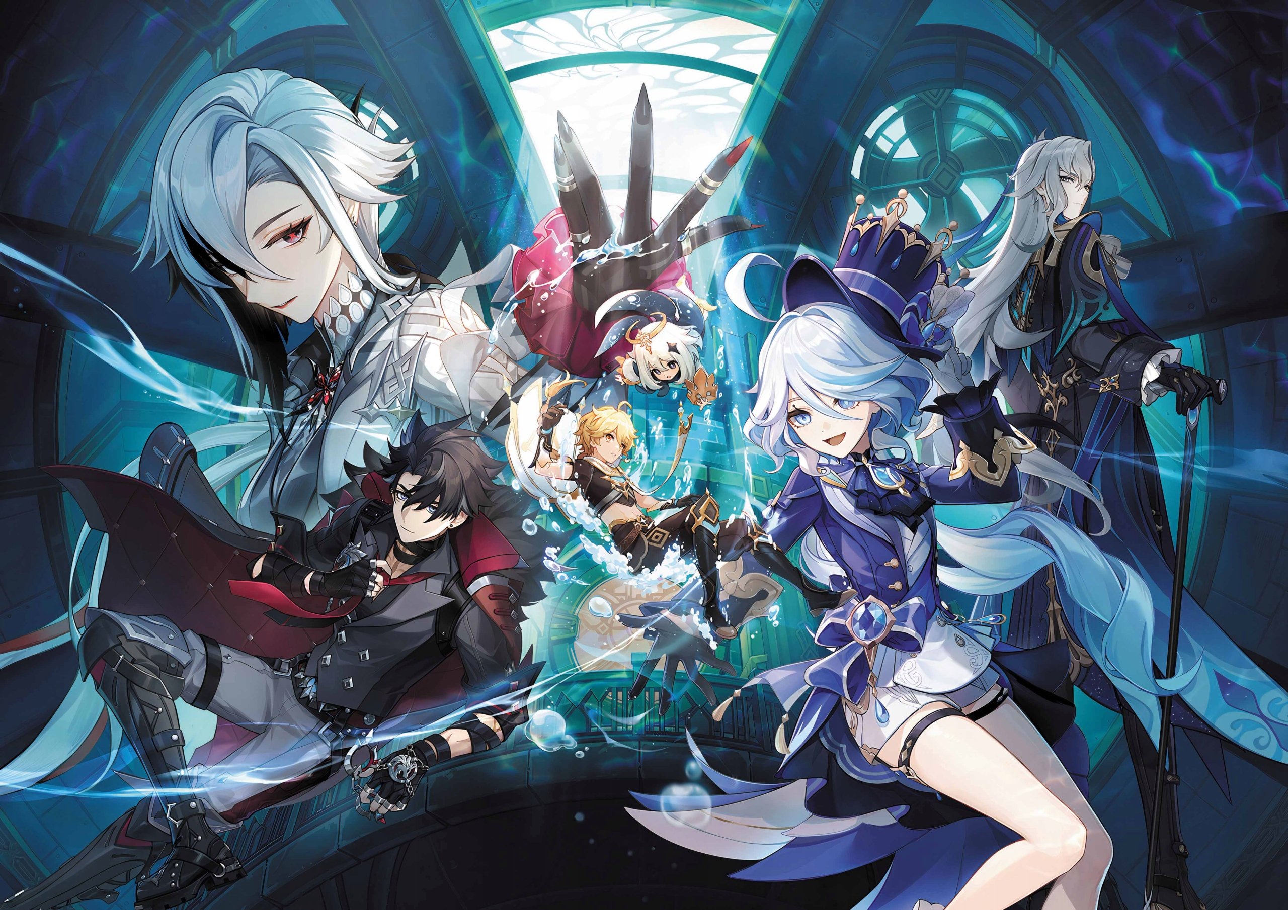 Plakat A3 Genshin Impact Anime Gra Furina Neuvillette Arlecchino