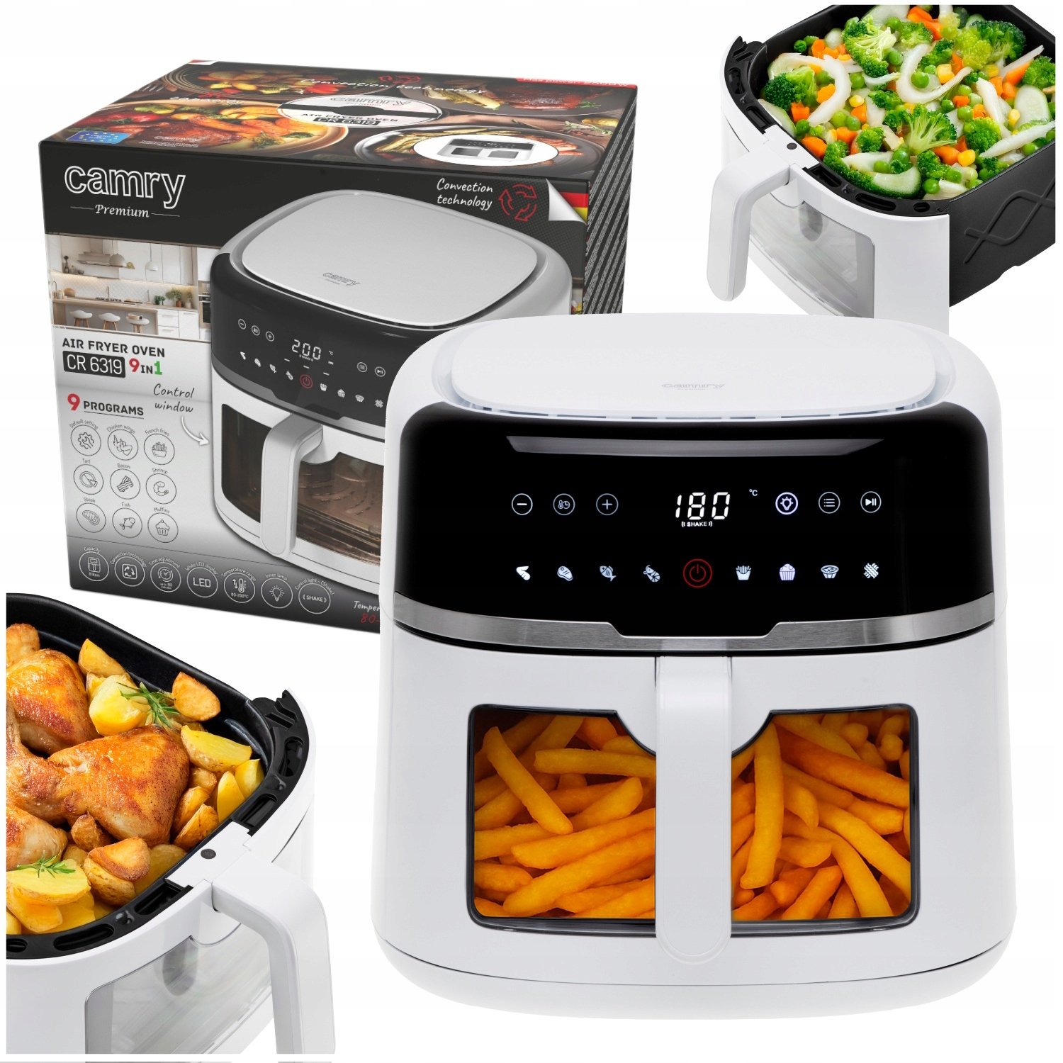 Frytkownica Beztłuszczowa Camry Cr 6319 Air Fryer 8L 9 Programów