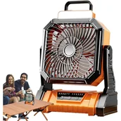 Wentylatory - Przenośny wentylator kempingowy, 4 prędkości, z latarką 5400 mAh, do użytku wewnątrz, na patio, w namiocie, na plaży, w podróży, w garażu, w sypialni - miniaturka - grafika 1