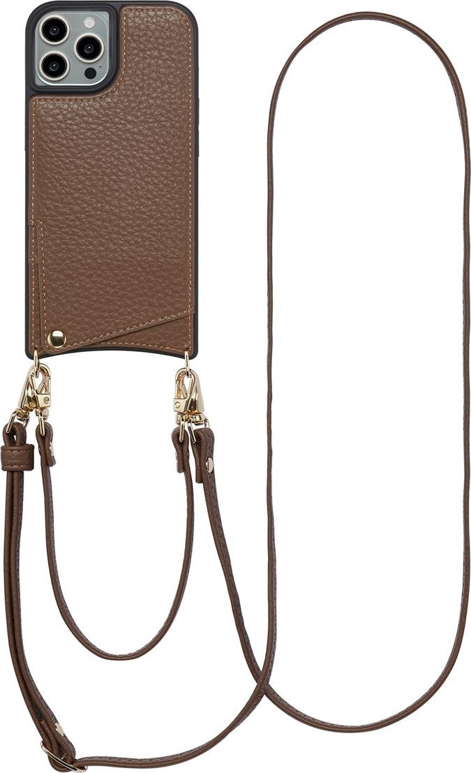 Etui na telefon Selencia Nova z kablem i uchwytem na kartę do Apple iPhone 15 Pro - Mocha Brown