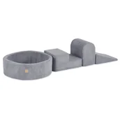 Suche baseny - MISIOO Plac zabaw 3 elementy + suchy basen 90x30 (+200 piłek: perłowy srebrny jasnoniebieski) szary sztruks premium) - miniaturka - grafika 1