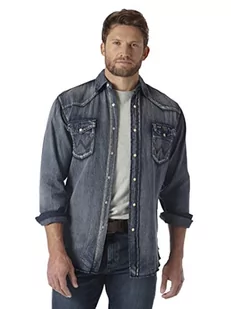 Wrangler Męska koszula robocza z długim rękawem w stylu kowbojskim, sprane wykończenie, antyczny niebieski, S, Antyczny niebieski, S - Koszule męskie - miniaturka - grafika 1