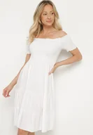 Sukienki - Biała Bawełniana Sukienka Hiszpanka z Szerokimi Falbanami na Dole Bliria - miniaturka - grafika 1