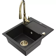 Zlewozmywaki z baterią - Mexen Enzo zlewozmywak granitowy 1-komorowy z ociekaczem i baterią kuchenną Savita, czarny/złoty metalik - miniaturka - grafika 1