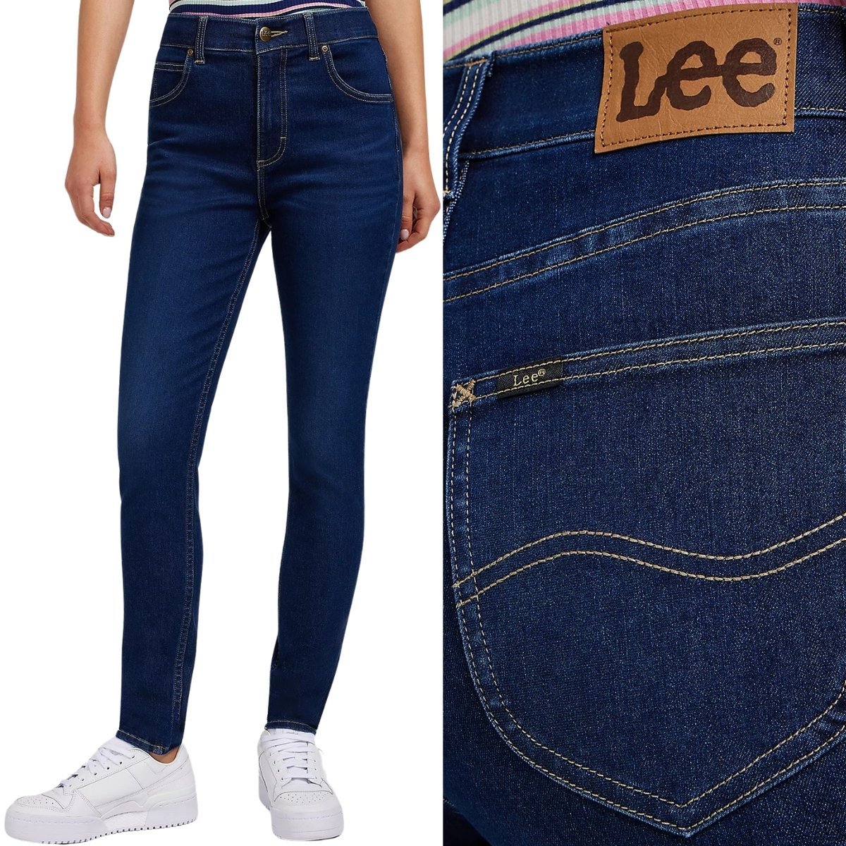 Lee Ulc Skinny Wysokie Granatowe Damskie Spodnie Jeansowe Rurki W26 L31