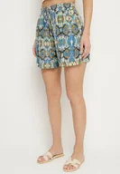 Spodenki damskie - Niebieskie Bawełniane Szorty Luźne w Abstrakcyjny Print z Kieszeniami Jenalirea - miniaturka - grafika 1