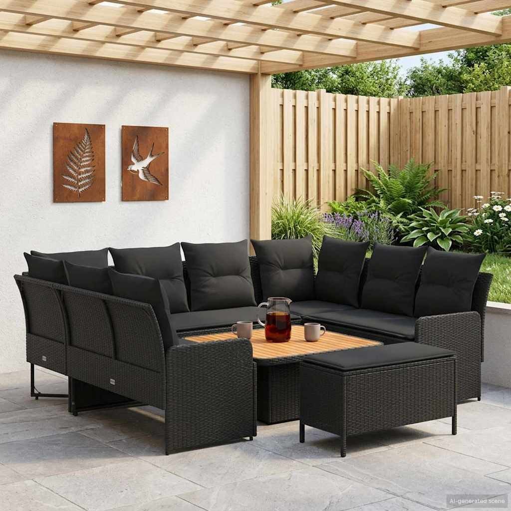 vidaXL Zestawy mebli z poduszką 7 pcs Czarny Rattan PE
