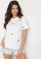 Koszulki i topy damskie - Biało-Czerwony T-shirt z Bawełny w Serca Kolavelle - miniaturka - grafika 1