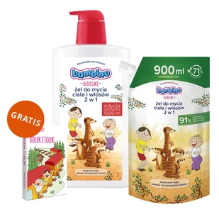 Zestaw Bambino Dzieciaki żel do mycia ciała i włosów 2w1 Bolek i Lolek i surykatki od 1 roku 1 l + żel do mycia ciała i włosów Surykatki zapas 900 ml + karty do gry gratis - Kosmetyki kąpielowe dla dzieci - miniaturka - grafika 1