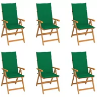 Fotele i krzesła ogrodowe - vidaXL Krzesła ogrodowe, 6 szt., zielone poduszki, drewno tekowe - miniaturka - grafika 1