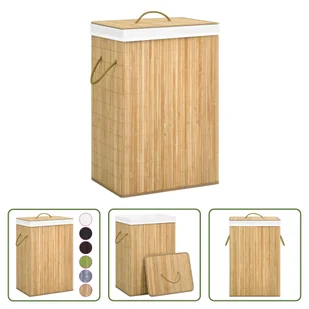 The Living Store Bambusowy kosz na pranie z 2 przegrodami 72 L - Kosze na bieliznę - miniaturka - grafika 1