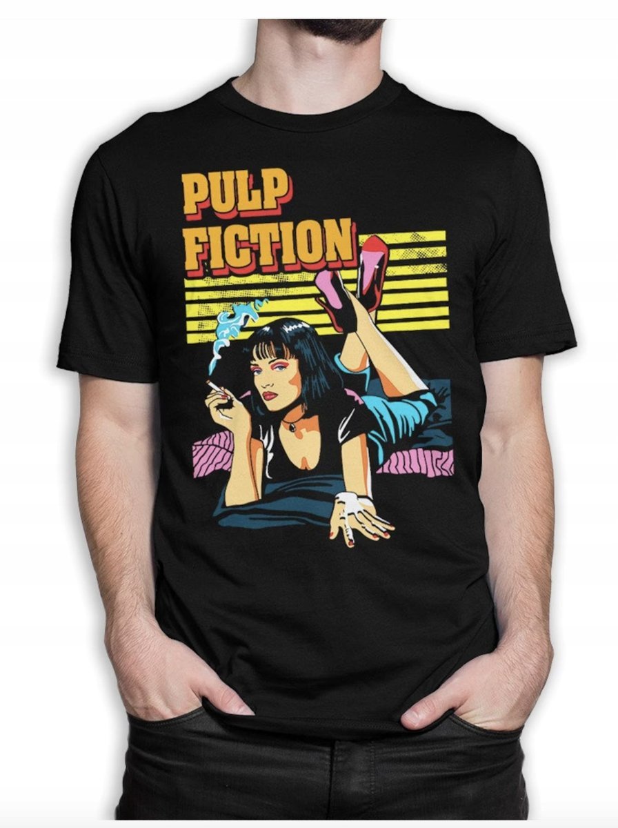 KOSZULKA Z NADRUKIEM MĘSKA ŚMIESZNA T-SHIRT PULP FICTION EMA THURMAN r. L 3