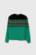Swetry dla dziewczynek - United Colors of Benetton sweter z domieszką wełny dziecięcy kolor zielony - miniaturka - grafika 1