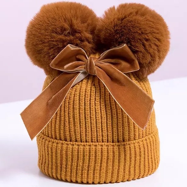 Czapka dziecięca z kokardą - pomarańczowa KP21313
