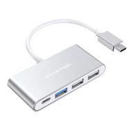 Huby USB - Hub 4w1 Lention USB-C do USB 3.0 + 2x USB 2.0 + USB-C (srebrny) - miniaturka - grafika 1