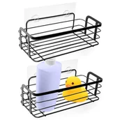 Półki łazienkowe - Vilde Półka łazienkowa metalowa czarna przyklejana pod prysznic do kabiny prysznicowej organizer 2 szt. - miniaturka - grafika 1