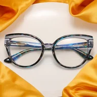 Okulary korekcyjne, oprawki, szkła - Damskie kocie okulary zerówki do komputera BLUE LIGHT na teleskopach 25128A Niebieska Pantera - miniaturka - grafika 1