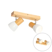 Lampy sufitowe - QAZQA Reflektor sufitowy drewno-biały  2-punktowy  regulowany - Thorin - miniaturka - grafika 1
