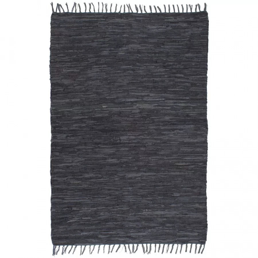 vidaXL Ręcznie tkany dywanik Chindi, skórzany, 190x280 cm, szary Ręcznie tkany dywanik Chindi, skórzany, 190x280 cm, szary
