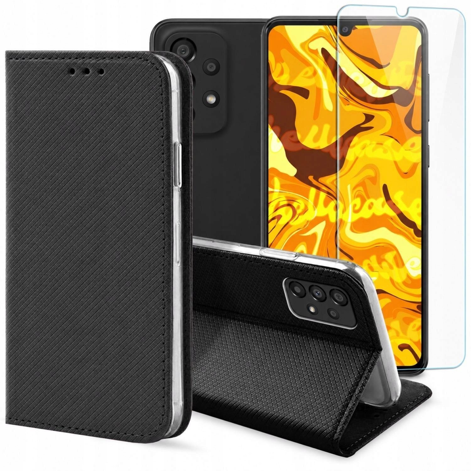 Hello Case Etui z Klapką Do Samsung Galaxy A33 5G Czarne, Zamykane, Kabura Szkło BNDL1208