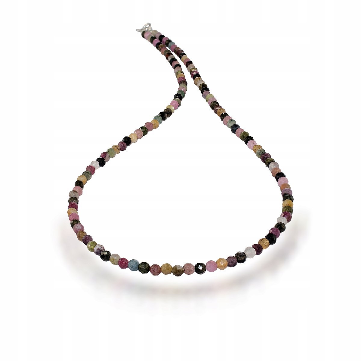 Naszyjnik Naturalny Kamień Turmalin Kolorowy fasetowany 4mm Srebro 925 50cm, bez marki, AG00000089