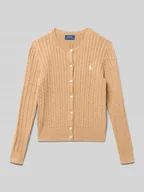 Swetry dla dziewczynek - Kurtka z dzianiny ze ściegiem warkoczowym i wyhaftowanym logo - miniaturka - grafika 1