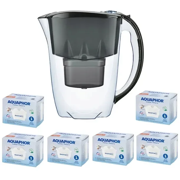 Dzbanek filtrujący Aquaphor czarny + 6 filtrów.