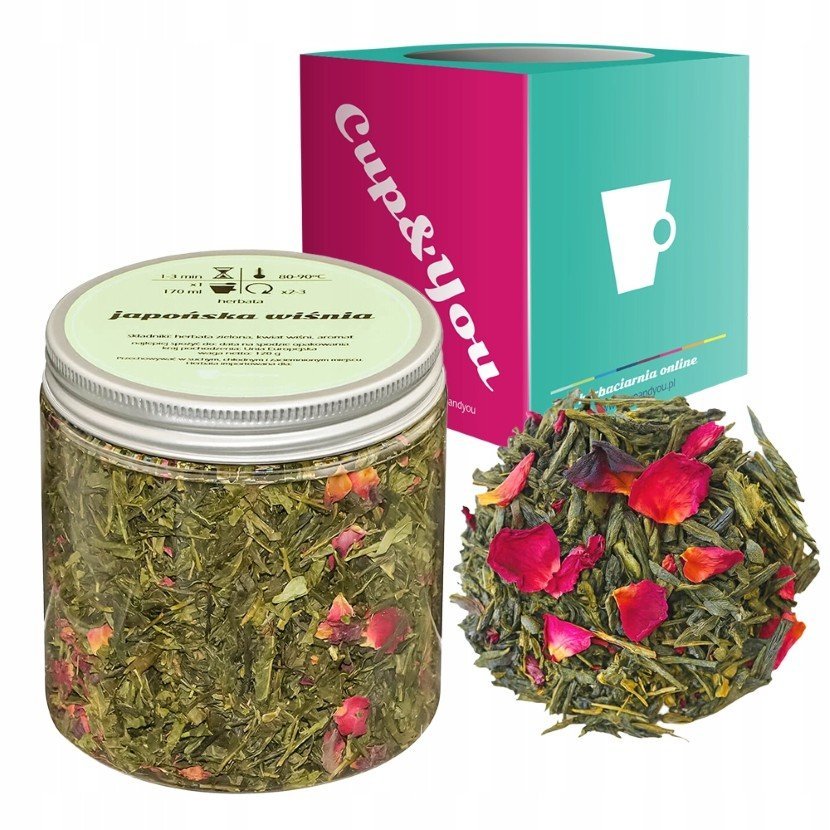 Zielona herbata JAPOŃSKA WIŚNIA kwiat wiśni 120g - sypana liściasta herbata PREMIUM na prezent upominek podarunek Cup&You