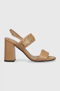 Sandały damskie - Calvin Klein sandały skórzane BLOCK HL SANDAL 85HH W/HW kolor beżowy HW0HW01486 - grafika 1