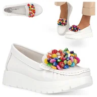 Półbuty damskie - Mokasyny Damskie SKÓRZANE FILIPPO Wygodne Białe Eleganckie Półbuty modne 39 - miniaturka - grafika 1