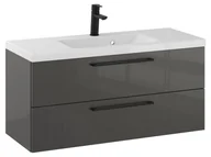 Szafki łazienkowe - Szafka Wisząca Z Umywalką RON 100 cm - Titan Wysoki Połysk - Uchwyty Czarne Matowe - miniaturka - grafika 1