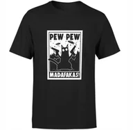 Koszulki męskie - KOSZULKA Z NADRUKIEM MĘSKA ŚMIESZNA T-SHIRT PEW PEW MADAFAKAS KOTEK MEM L - miniaturka - grafika 1