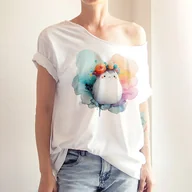 Koszule damskie - Duszkowy ludzik różowopomarańczowy Biały Oversize - miniaturka - grafika 1