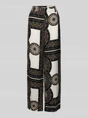 Spodnie damskie - Spodnie lniane o luźnym kroju ze wzorem na całej powierzchni - miniaturka - grafika 1