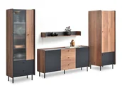 Meblościanki - Meblościanka Do Salonu Z Witryną Komodą I Półka Na Ścianę Puerto 4 Orzech - miniaturka - grafika 1