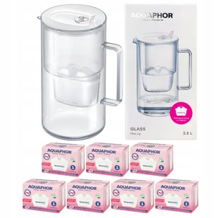 Dzbanek filtrujący szklany Aquaphor Glass, biały + 7 filtrów Maxfor+ Mg - Dzbanki filtrujące - miniaturka - grafika 1