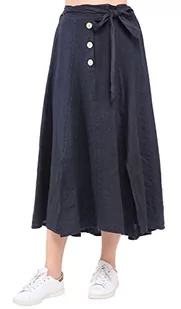 Bonateks Women Skirt 100% Len Made in Italy, długa spódnica z guzikami z szalikiem, granatowa, rozmiar: L, granatowy, L - Apaszki i szaliki damskie - miniaturka - grafika 1