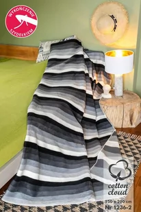 Koc bawełniany akrylowy 150x200 1236/2 paseczki ekri szary czarny narzuta pled - Koce - miniaturka - grafika 1