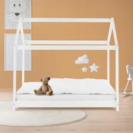 Łóżka dla dzieci i młodzieży - ML-Design łóżko domek 70x140 cm biały z dachem i stelażem listwowym z litego drewna sosnowego stabilne łóżko dziecięce dla chłopców i dziewczynek - miniaturka - grafika 1