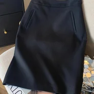 Spódnice - TEMU Spódnica Damska Czarna z Kieszeniami i Zamkiem - Elegancki Styl Biurowy, Strukturalna Tkanina Bez Elastyczności, Pranie Maszynowe, - miniaturka - grafika 1