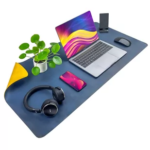 Mata ochronna na biurko pod klawiaturę i myszkę na stół 90x45 cm - granatowa i żółta - Podkładki na biurko - miniaturka - grafika 1