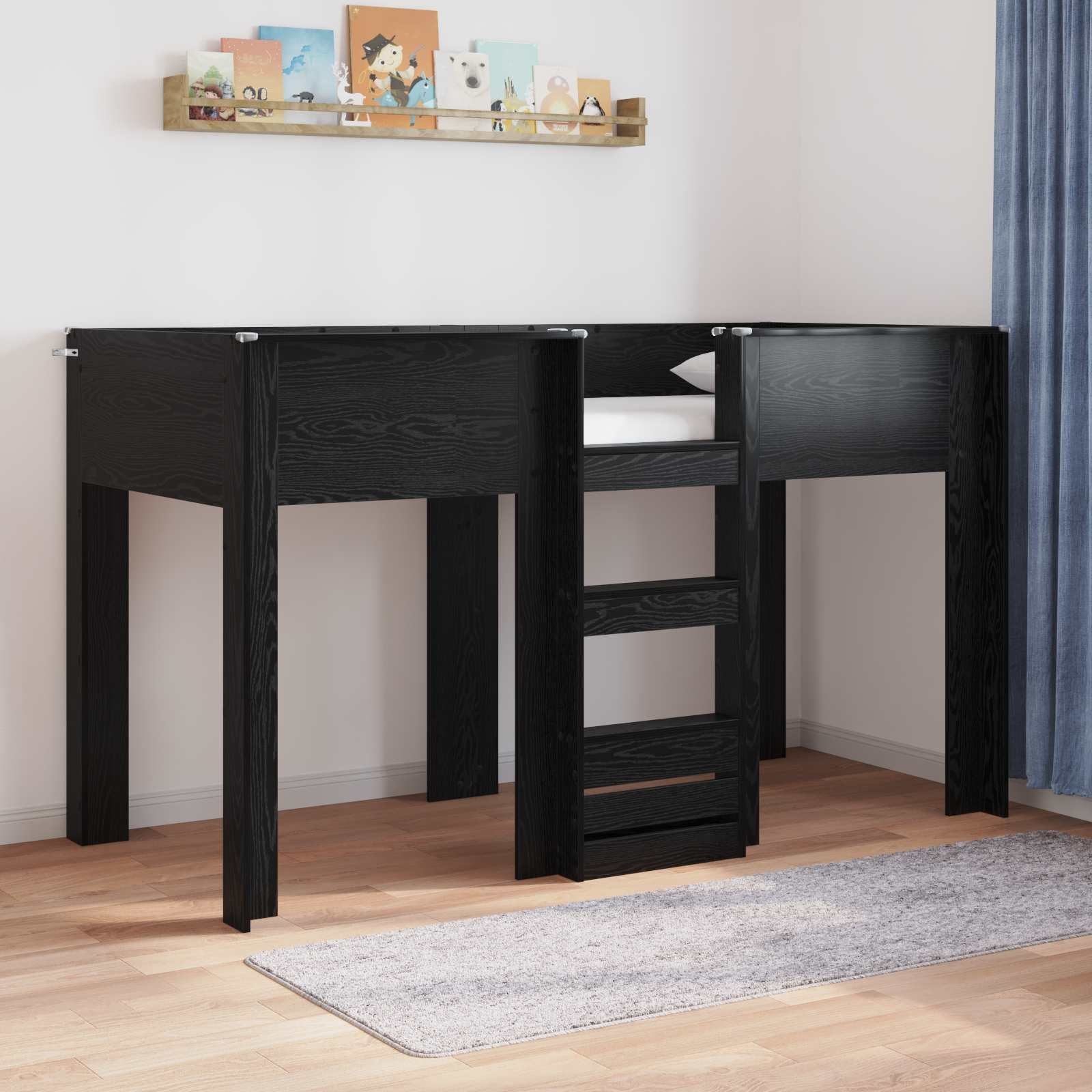 vidaXL vidaXL Łóżko piętrowe dla dzieci Czarny Dąb 75 x 190 cm