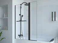 Parawany nawannowe - VENTE-UNIQUE Parawan nawannowy z wieszakiem na ręczniki i obrotowym powrotem w kolorze czarnym matowym - (70 + 30) x 140 cm - PRIMAEL - miniaturka - grafika 1